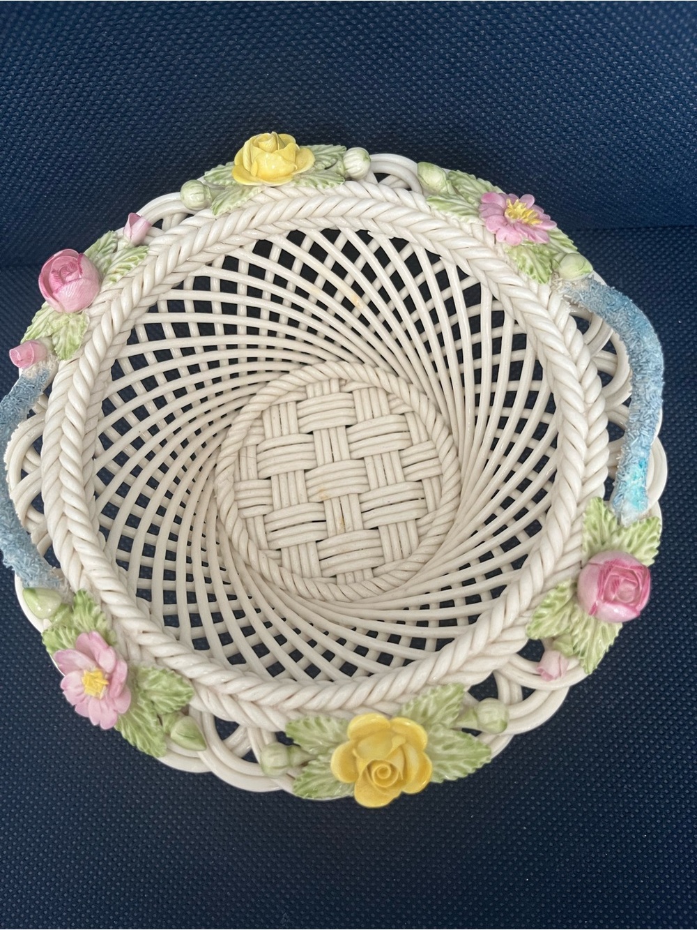 Belleek Floral Basket, Rose of Tralee 2312, Pink and Yellow Blossoms